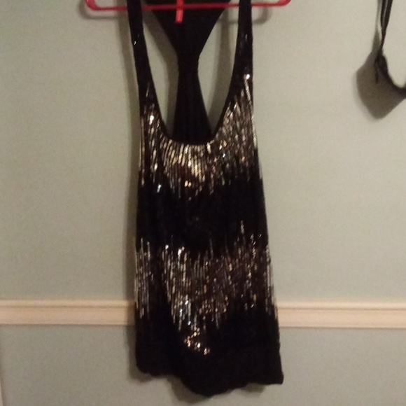 Heart Soul Tops - Black and silver sequined tank top Heart Soul Tops - Black and silver sequined tank top